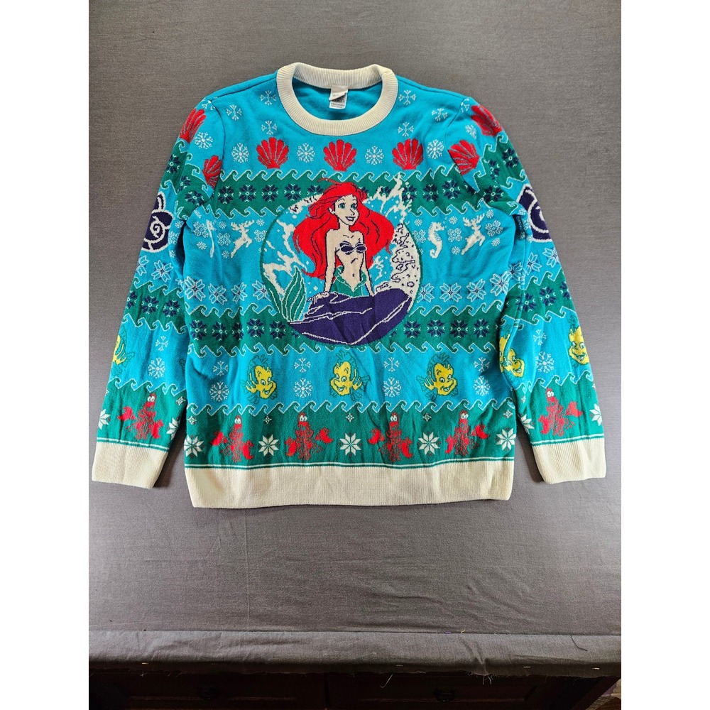 Disney Merchoid The Little Mermaid Ariel Ugly Christmas Sweater Blue XXL